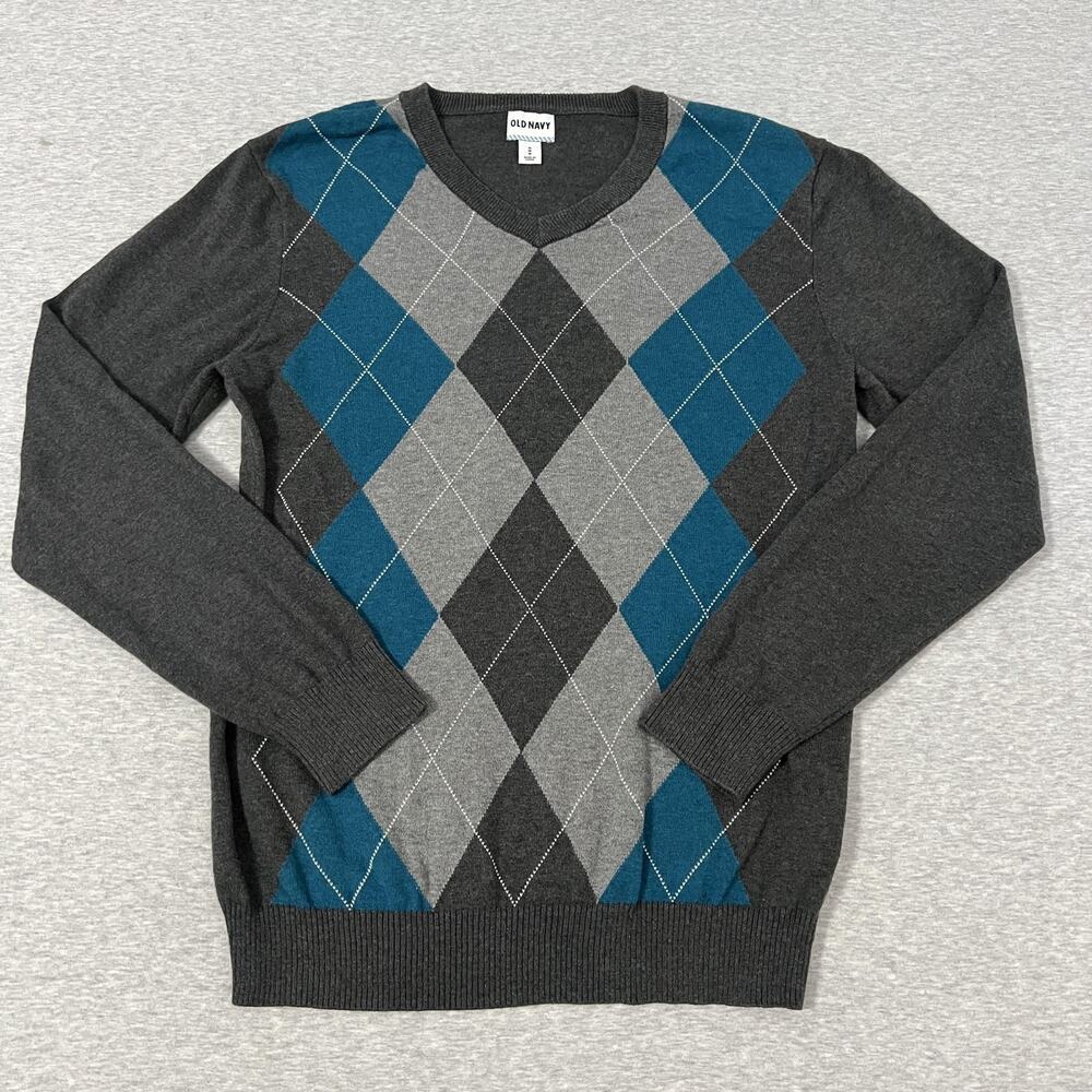 Old Navy Sweater Mens Medium Argyle V-neck Pullover Preppy Golf‎ Cotton 2013
